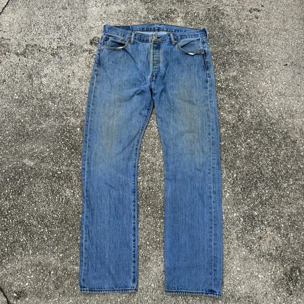 Levis 501 Original Fit Straight Leg Blue Jeans Mens W36 L34 Button Fly Denim